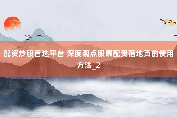 配资炒股首选平台 深度观点股票配资落地页的使用方法_2