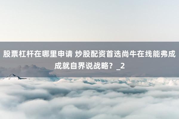 股票杠杆在哪里申请 炒股配资首选尚牛在线能弗成成就自界说战略？_2